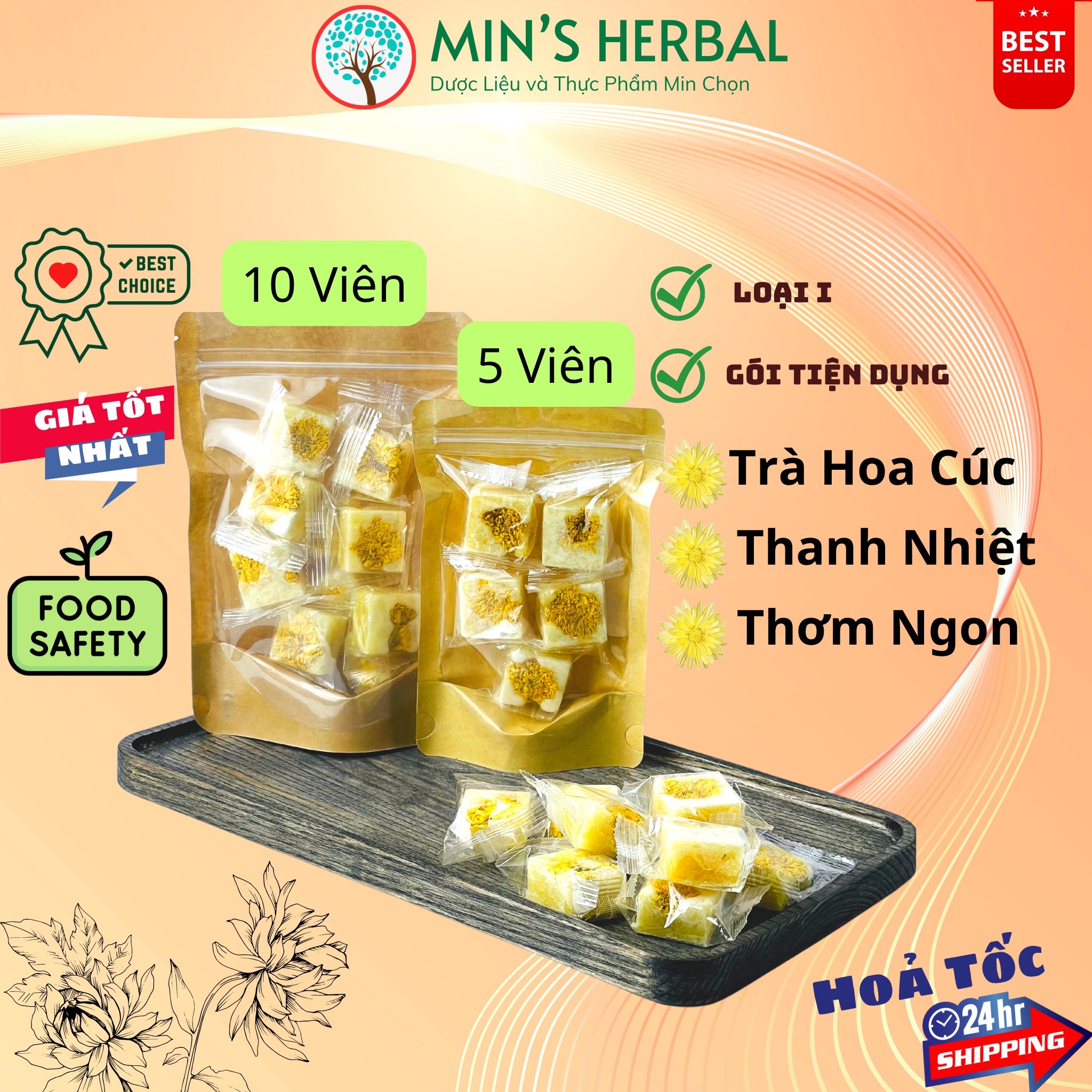 Viên Trà Hoa Cúc Đường Phèn Mật Ong Thanh Nhiệt Giải Độc Ngủ ngon - Minpharmacy