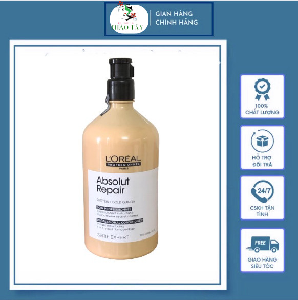 Dầu xả Loreal Absolut Repair Gold Quinoa siêu mượt phục hồi tóc 750ml - Chai