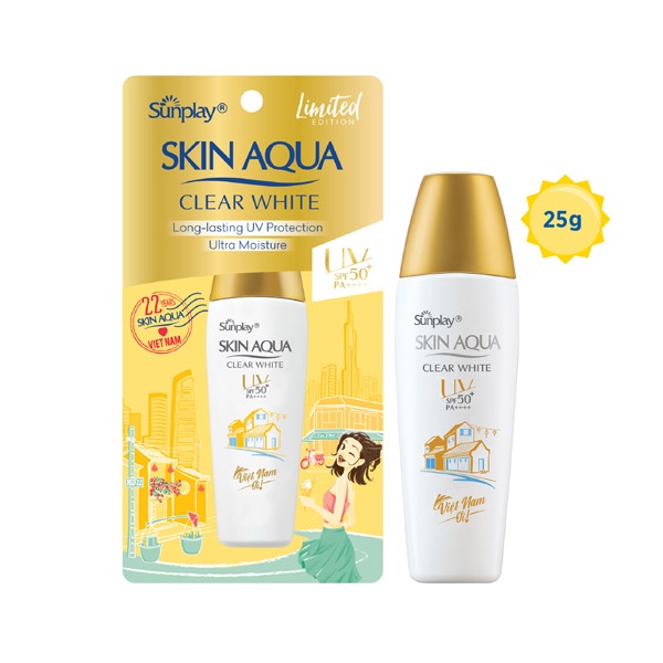 Kem chống nắng dạng sữa hằng ngày dưỡng trắng Sunplay Skin Aqua Clear White SPF 50+, PA++++ 25g và 55g