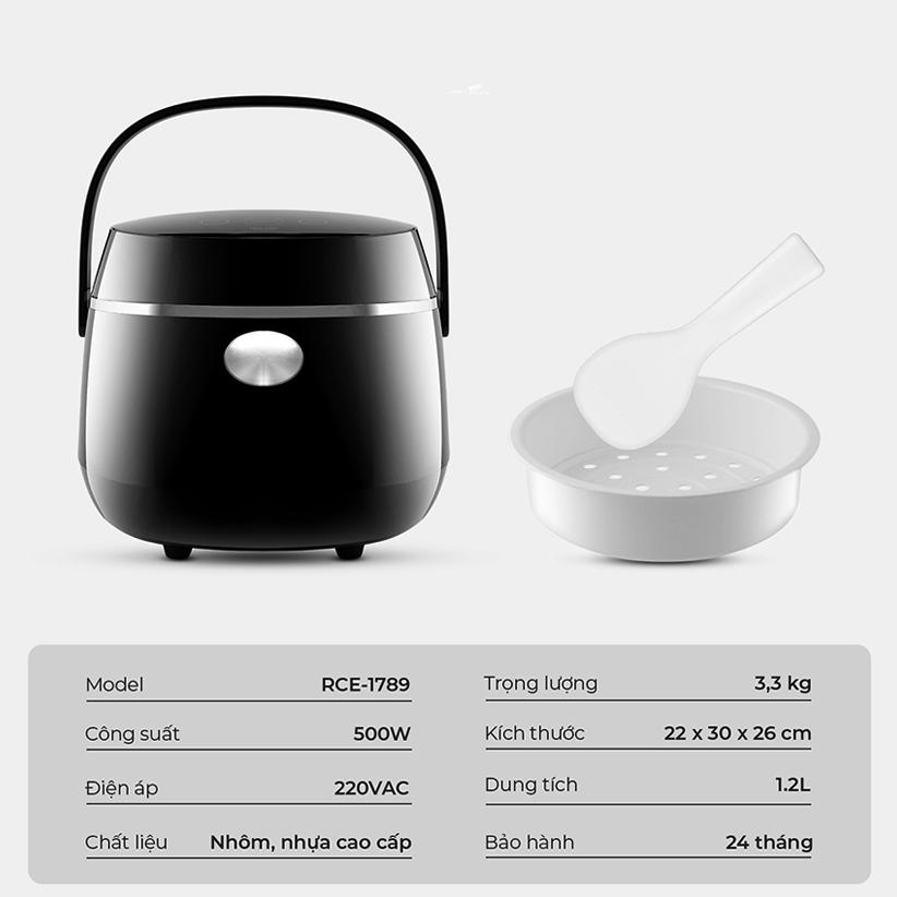 Nồi cơm điện tử Elmich 1,2L Lít RCE-1789 màu đen