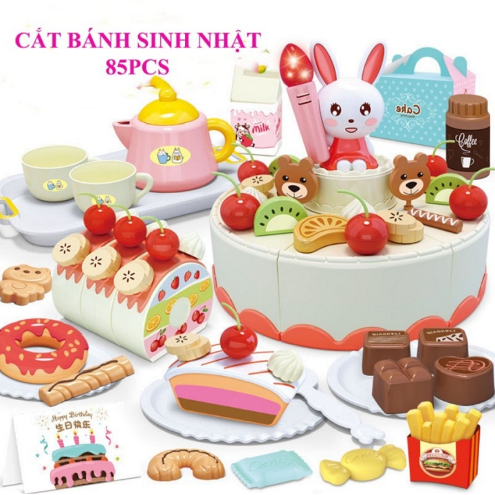 Đồ chơi bánh kem sinh nhật 85 chi tiết có nhạc và đèn cho bé - đồ chơi bánh kem