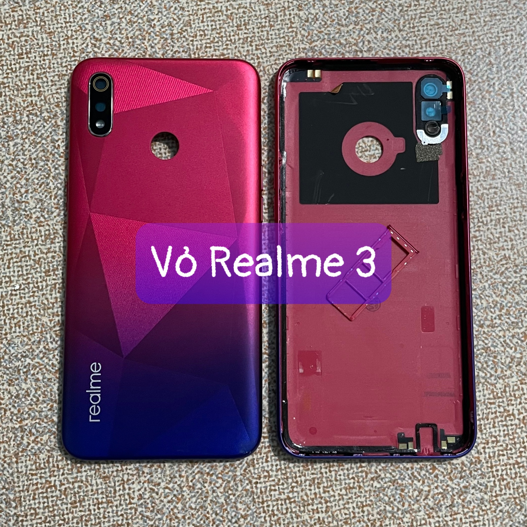 lưng vỏ Realme 3 ,kèm khay sim,phím,kính camera