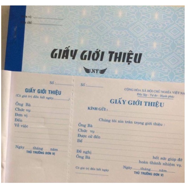 Giấy giới thiệu 1 liên cuốn 100 trang