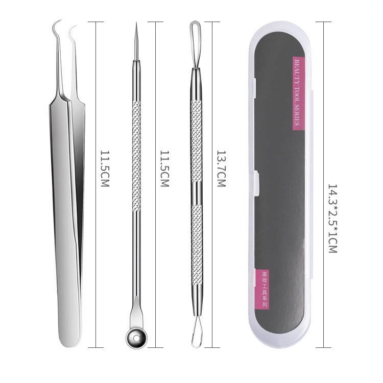 Bộ 3 Cây Que Nặn Mụn Đầu Đen, Trứng Cá, Cám Có Nhíp (Full Box)