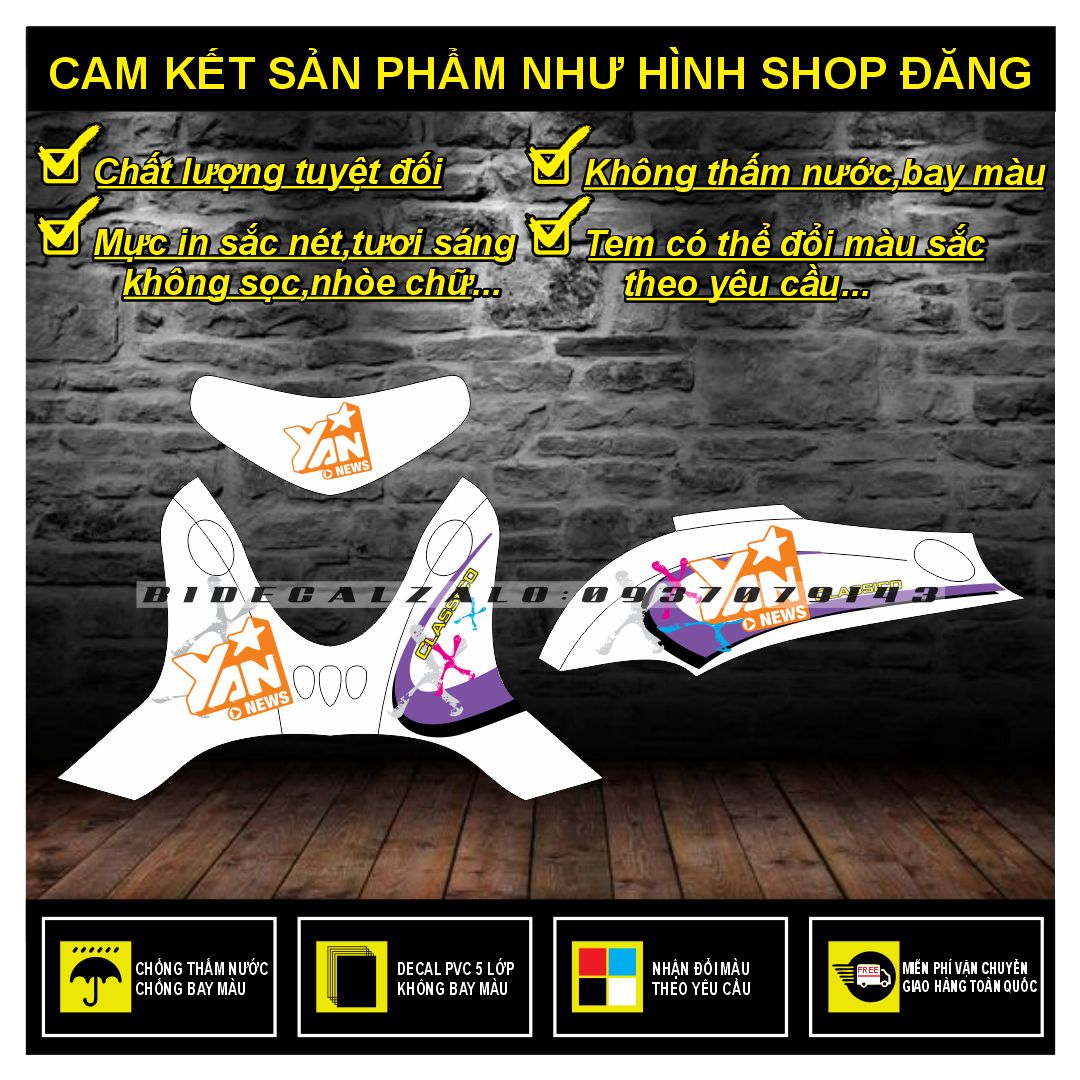 Tem rời mio fino classico mẫu yan dán xe trắng
