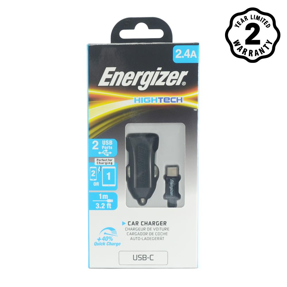 Sạc ô-tô Energizer 2.4A 2USB màu đen kèm cáp USB-C2.0 - DCA2BHC23