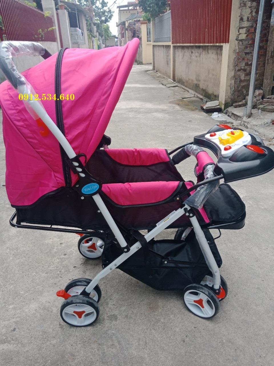 XE ĐẨY CAO CẤP 2 CHIỀU 3 TƯ THẾ CÓ NHẠC MÀU HỒNG