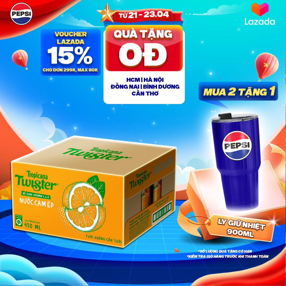 Thùng 24 Chai Nước Trái Cây Twister Cam (450ml/chai)