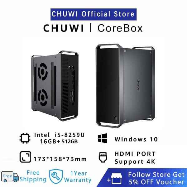 CHUWI Official CoreBox Mini Desktop-PC | Intel Core i5-8259U CPU 3.8Ghz | 16GB + 512GB SSD | Support 4K decoding | Dual Brand Wifi BT4.2 1 Year Warranty