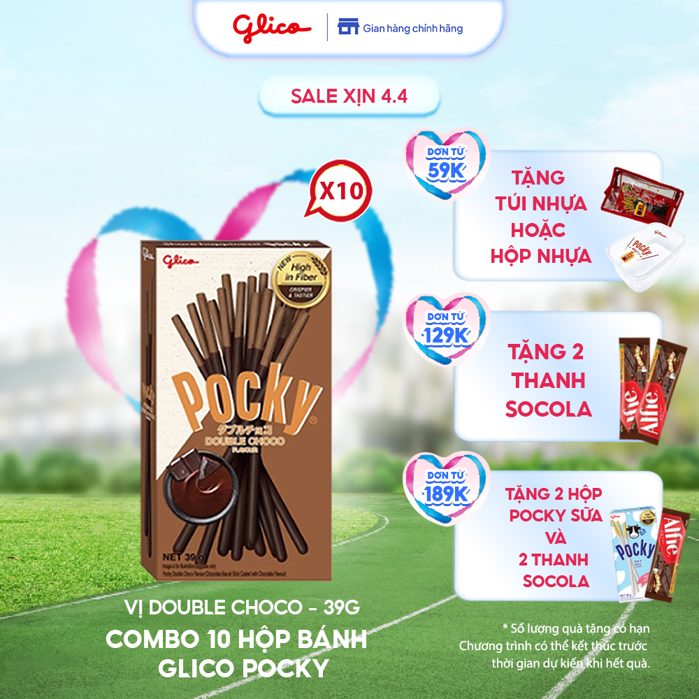 Combo 10 Hộp Bánh Que Socola Glico Pocky Double Choco 39G