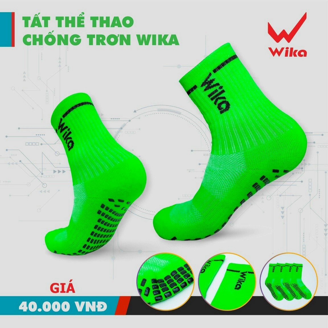 Tất bóng đá vớ đá banh chống trơn loại ngắn cao cấp thể thao WIKA
