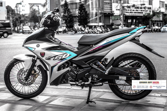 Tem trùm exciter 150 xanh bạc xám độ đẹp - Tem xe máy exciter 150 xanh bạc thiết kế theo yêu cầu - tem trùm xe ex 150 chế đẹp và rẻ chất