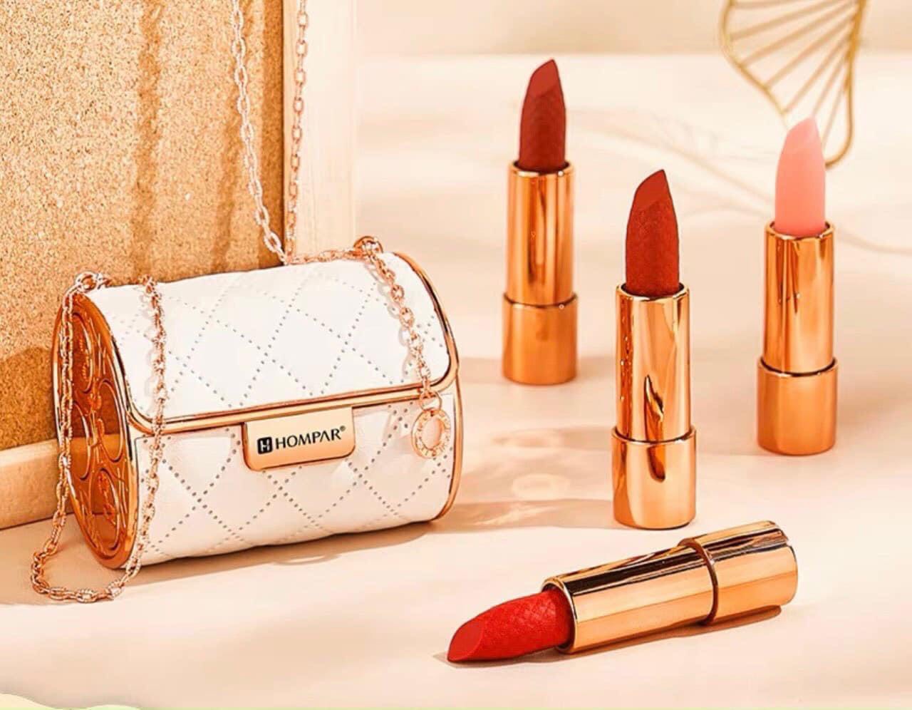 Set 4 cây son Hompar set fullbox + túi đựng son đeo chéo
