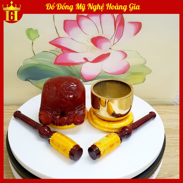 Bộ chuông mõ tụng kinh tại gia, chuông mõ cầm tay 3.6in
