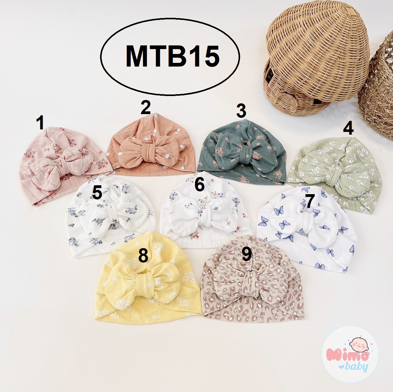 Mũ nón turban đáng yêu cho bé gái 5-10kg Mimo Baby MTB15
