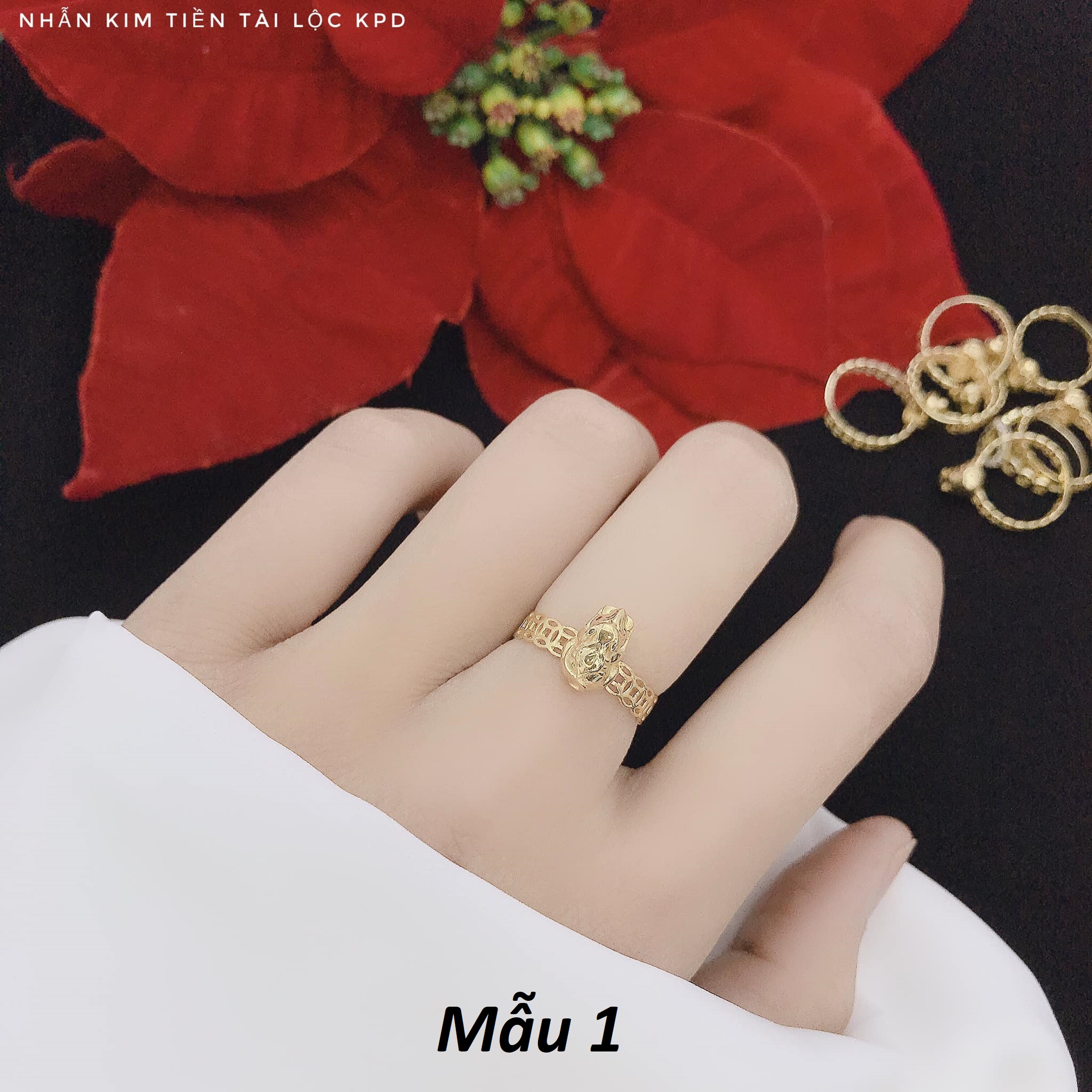 Nhẫn nữ bạc ta kim tiền xi vàng MS06d