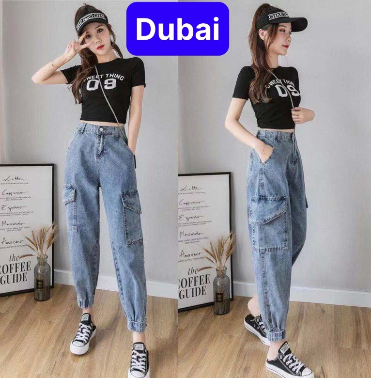 QUẦN BAGGY JEAN NỮ CHẤT BÒ XANH LƯNG THUN CẠP CHUN TÚM GẤU SANG CHẢNH MẪU MỚI 2024 DB-5555 CAO CẤP - DUBAI FASHION