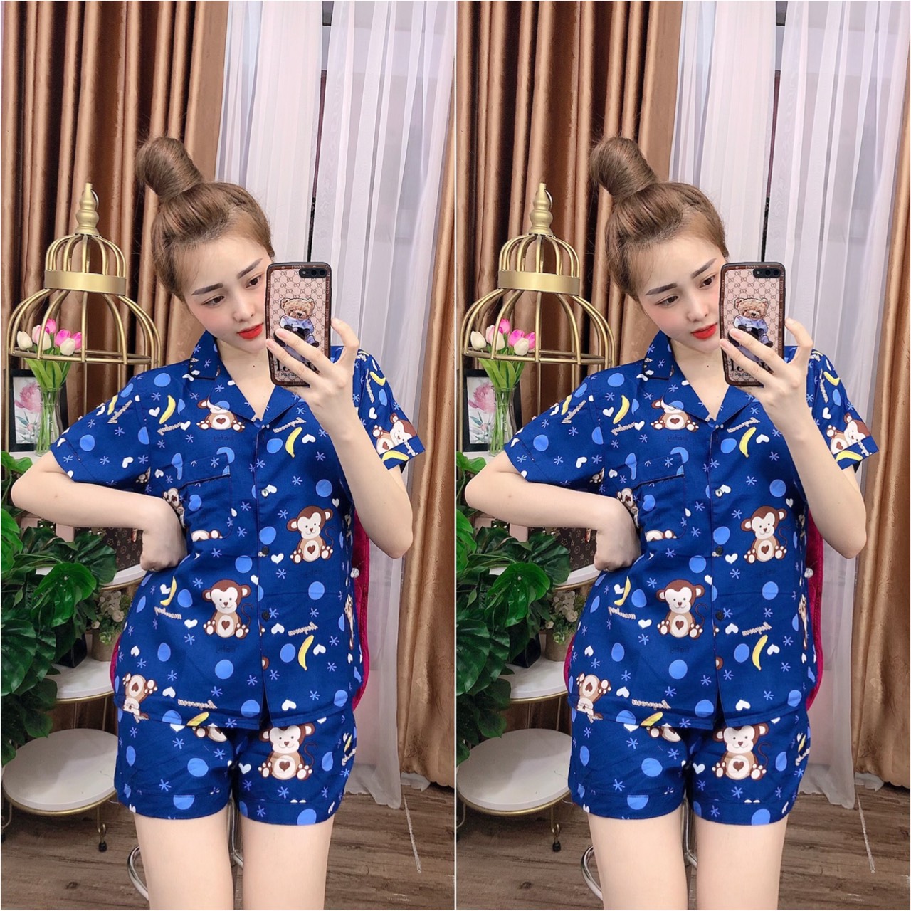 (45-68kg) Đồ bộ Pijama Bigsize Kate Thái cao cấp - Bộ Đùi (2XL)