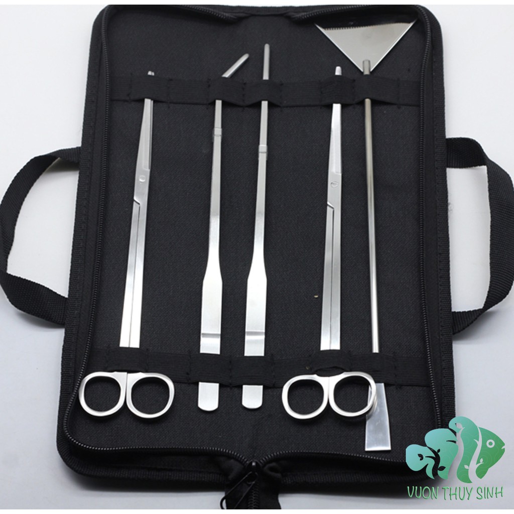 Combo 5 món dụng cụ chăm sóc thủy sinh chất liệu inox (có túi đựng kèm theo)