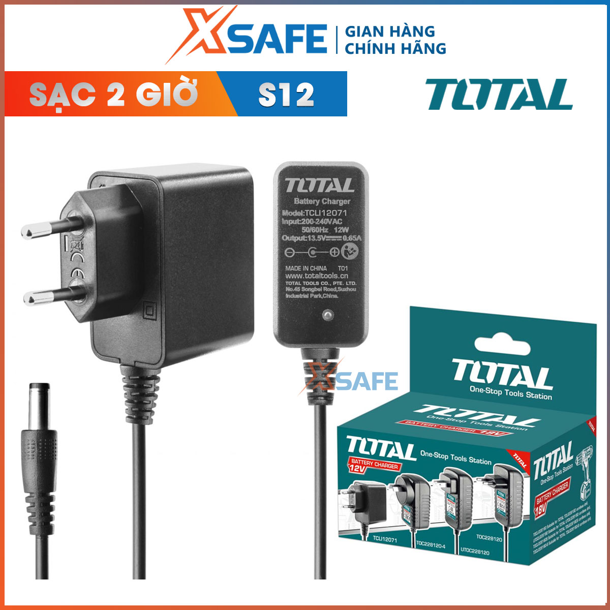 Rechargeable lithium battery 12V Total TCLI12071. Battery Charger 12V total charging time in 2 hours, suitable for many products used battery 12V total-distribution genuine xsafe