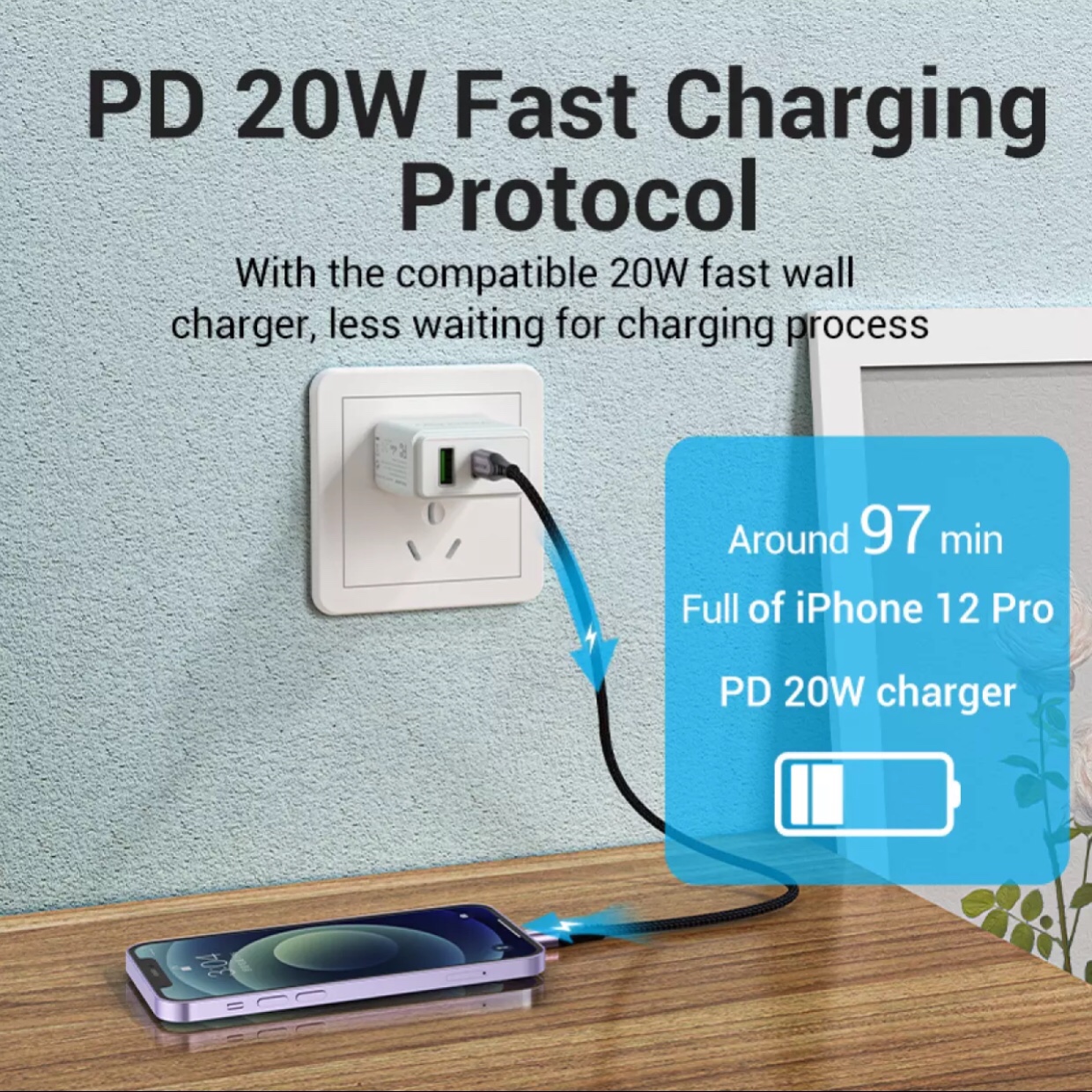 Vention Lightning Cable PD 20W iphone Charging Cable USB C to Lightning Fast Charging Cable Apple Charger Cable MFi certified 3A