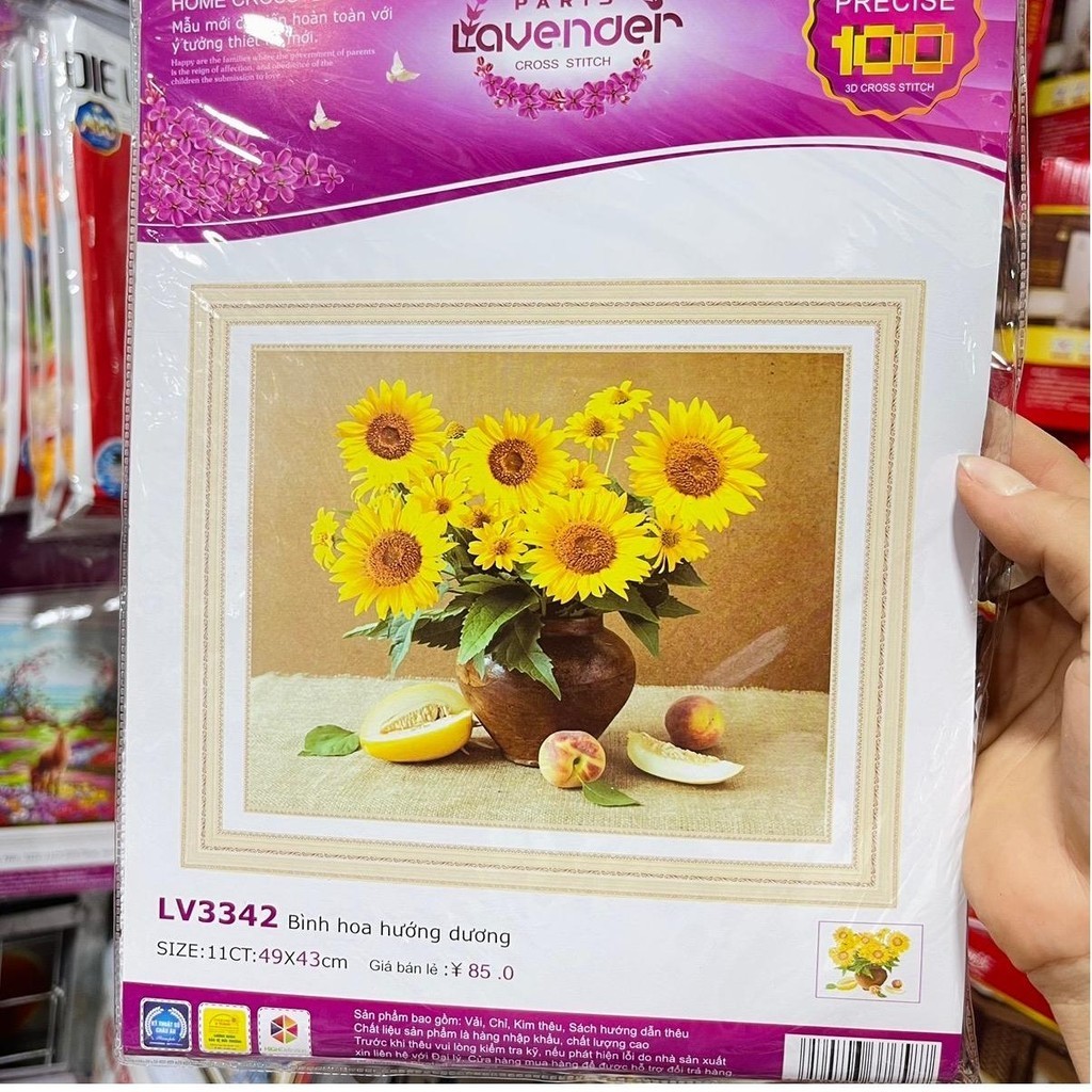 [HCM]Tranh thêu chữ thập hoa hướng dương vàng LV3342 - kích thước 49 * 43 cm