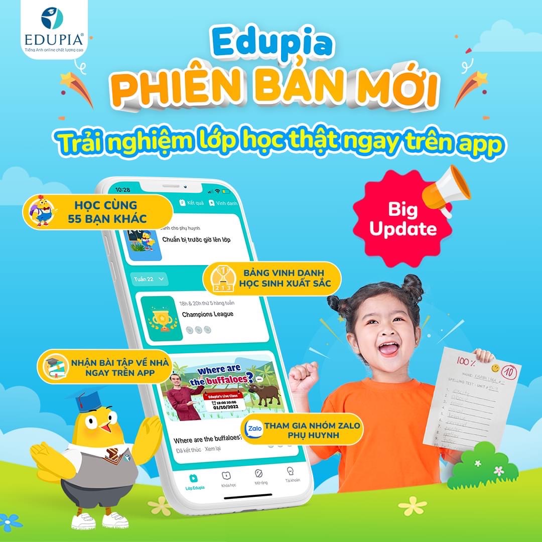 Edupia (1 năm, Trọn đời, Combo) Tiếng Anh Edupia tiêu chuẩn Quốc tế (Tiểu học, THCS)