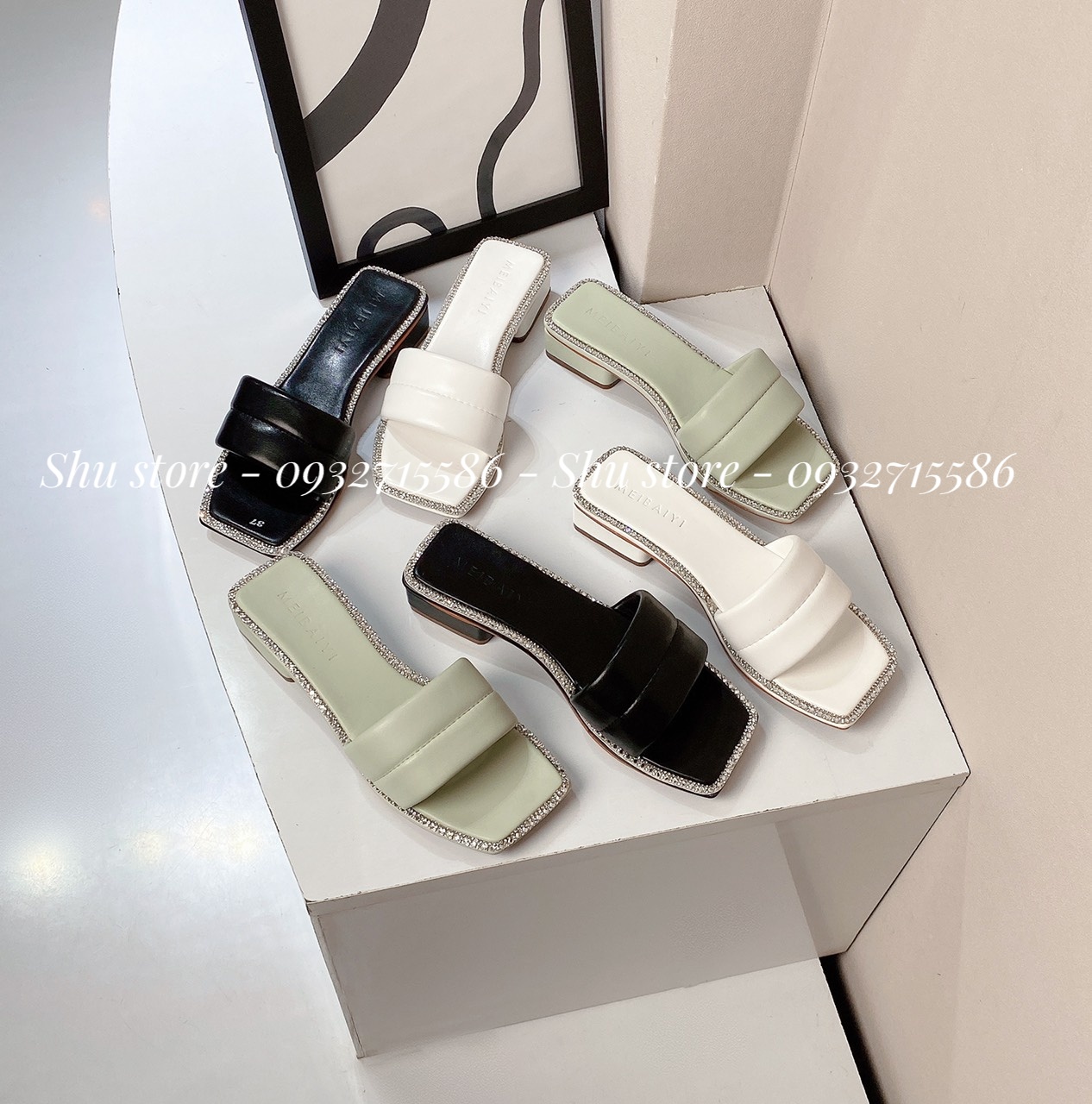 Guốc viền đá quai ngang - guốc thời trang nữ shu store