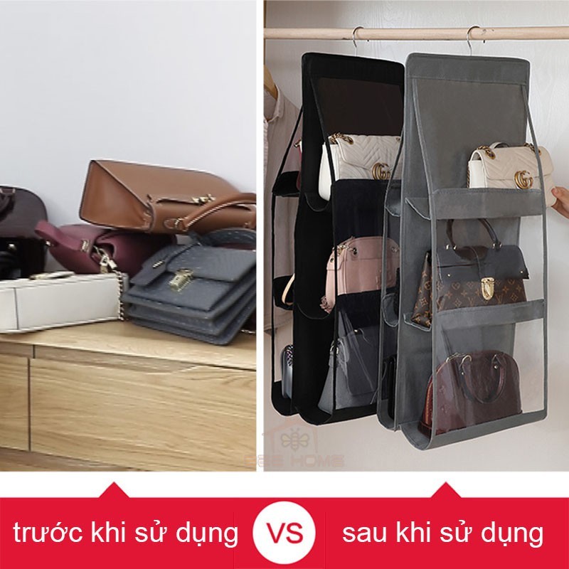 Túi treo giỏ xách 6 ngăn, túi treo bảo vệ túi xách, giá treo túi xách 6 ngăn