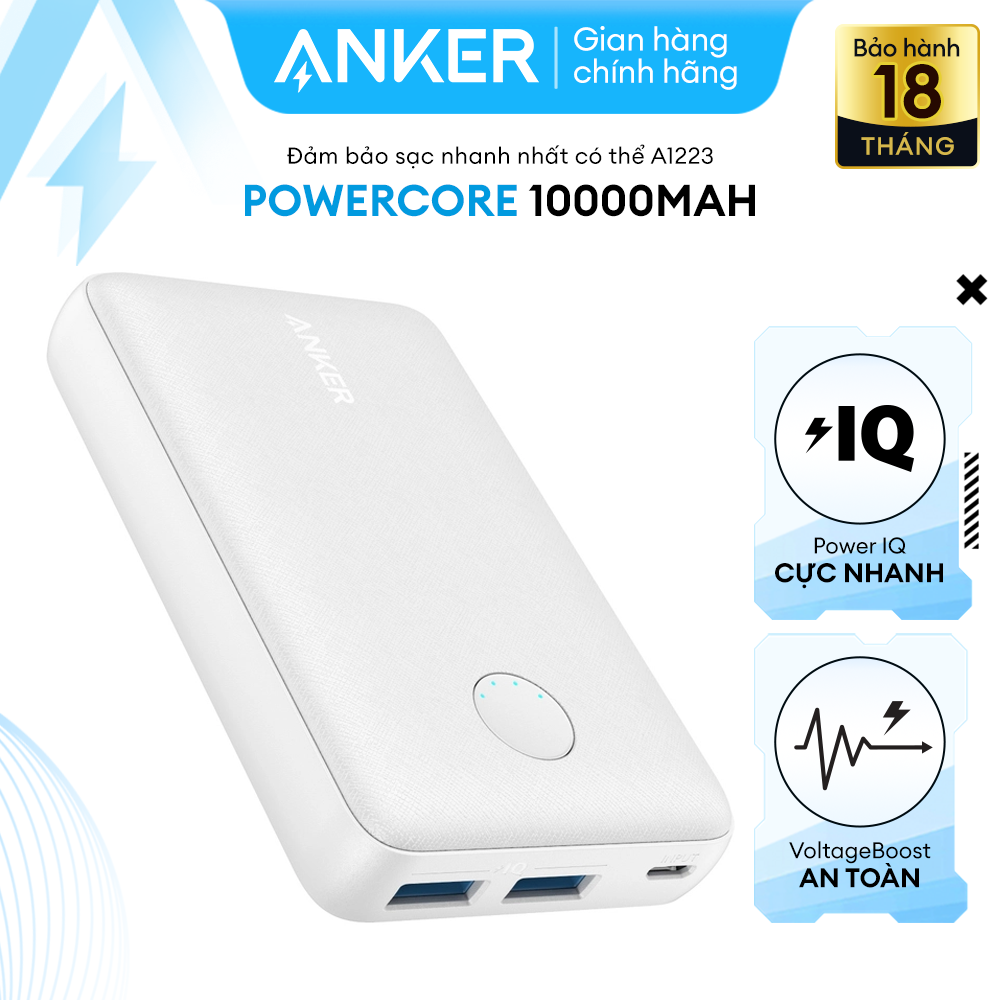 Sạc dự phòng ANKER PowerCore Select 10000mAh - A1223 - Thiết kế nhỏ gọn và nhẹ, 2 cổng sạc USB-A tiện lợi, vật liệu chống trượt và chống bám vân tay