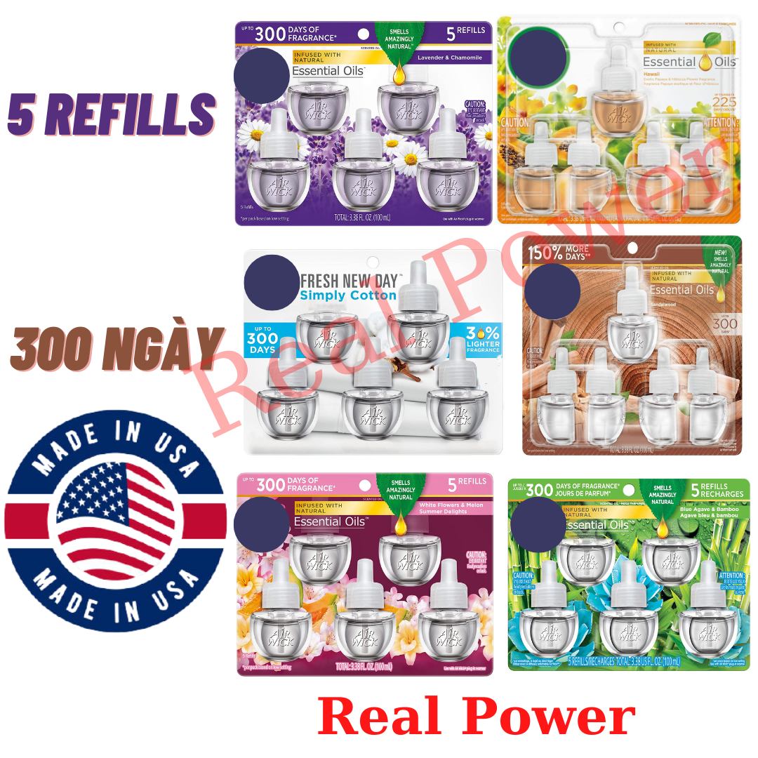 [Hàng Mỹ] Bộ 5 Chai Tinh Dầu Thơm Phòng Air Wick (31 hương thơm)