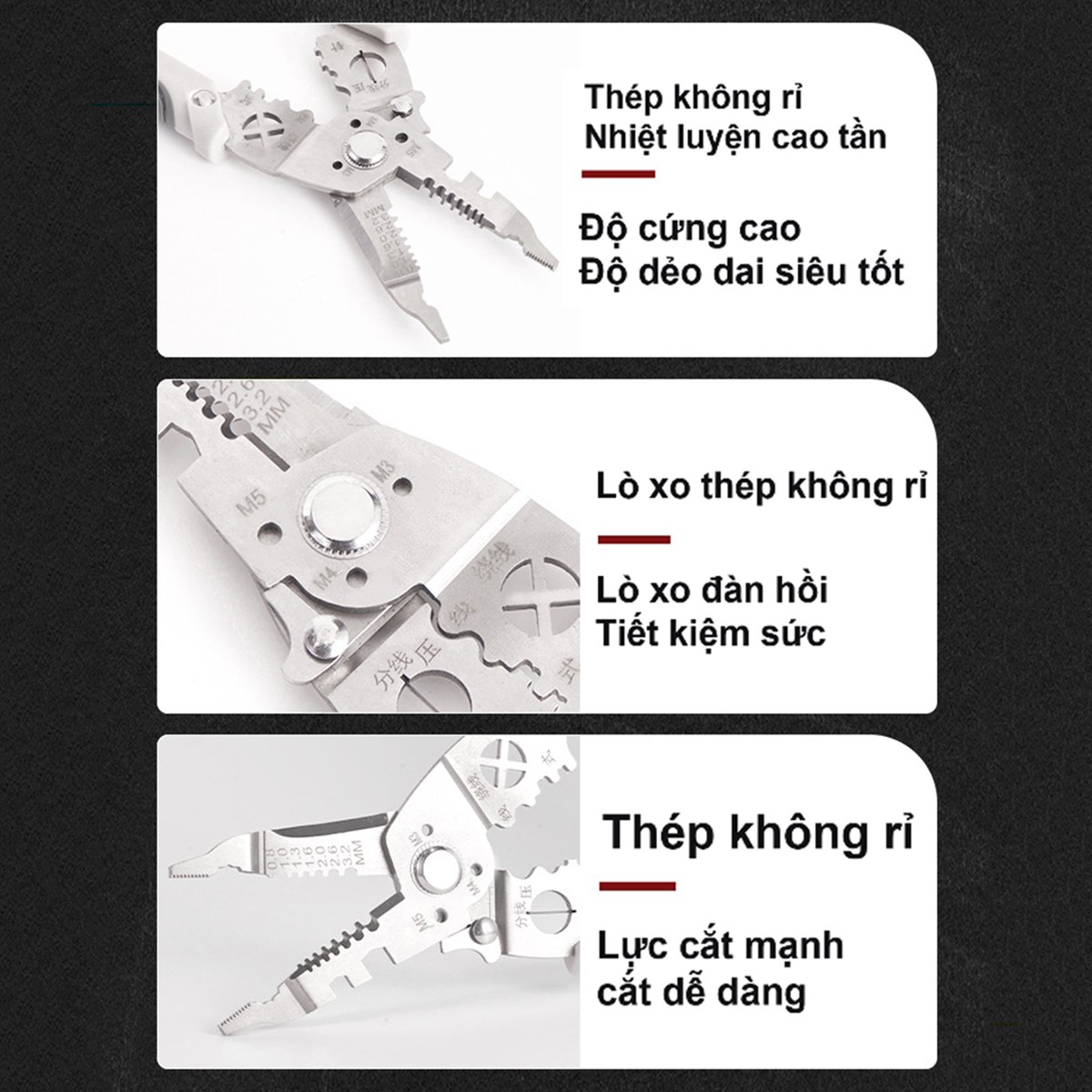 Kìm tuốt dây bấm cos 12 chức năng