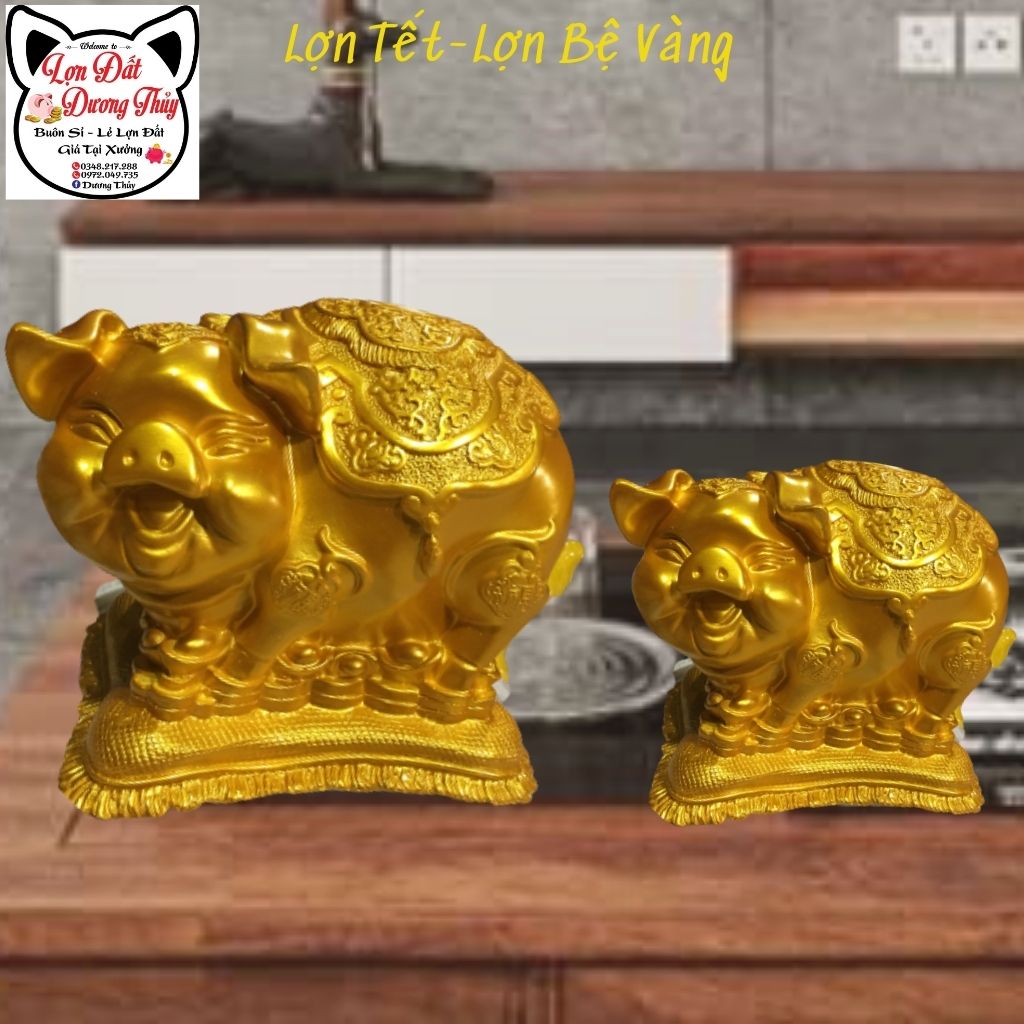 Lợn đất Tết / lợn đất tiết kiệm bệ vàng [Ảnh thật]/ Heo đất