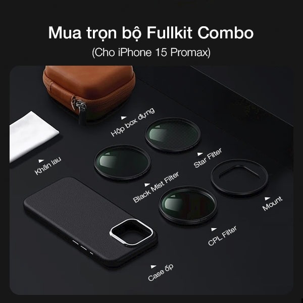 Bộ kit ốp case + Filter và Mount 67mm từ tính hỗ trợ chụp ảnh cho iPhone 15 Pro Promax
