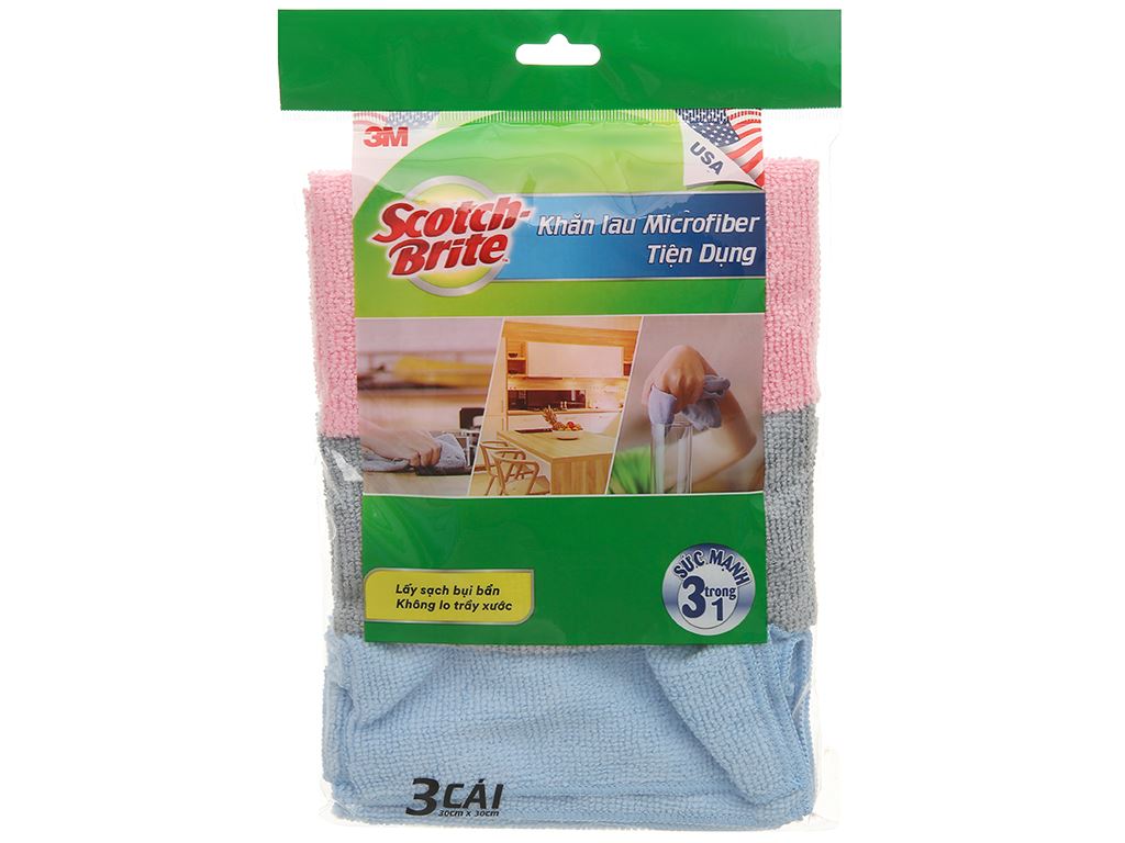 Bộ 3 khăn lau Microfiber Scotch Brite 3M (30 x 30cm)