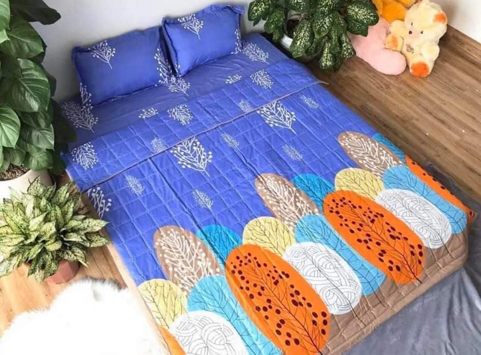 Bộ Chăn Ga Gối Hè Thu 5 Món (Gồm 1 Chăn hè chần bông+ 1 Ga bo chun+ 2 Vỏ gối nằm+1 Vỏ gối ôm)