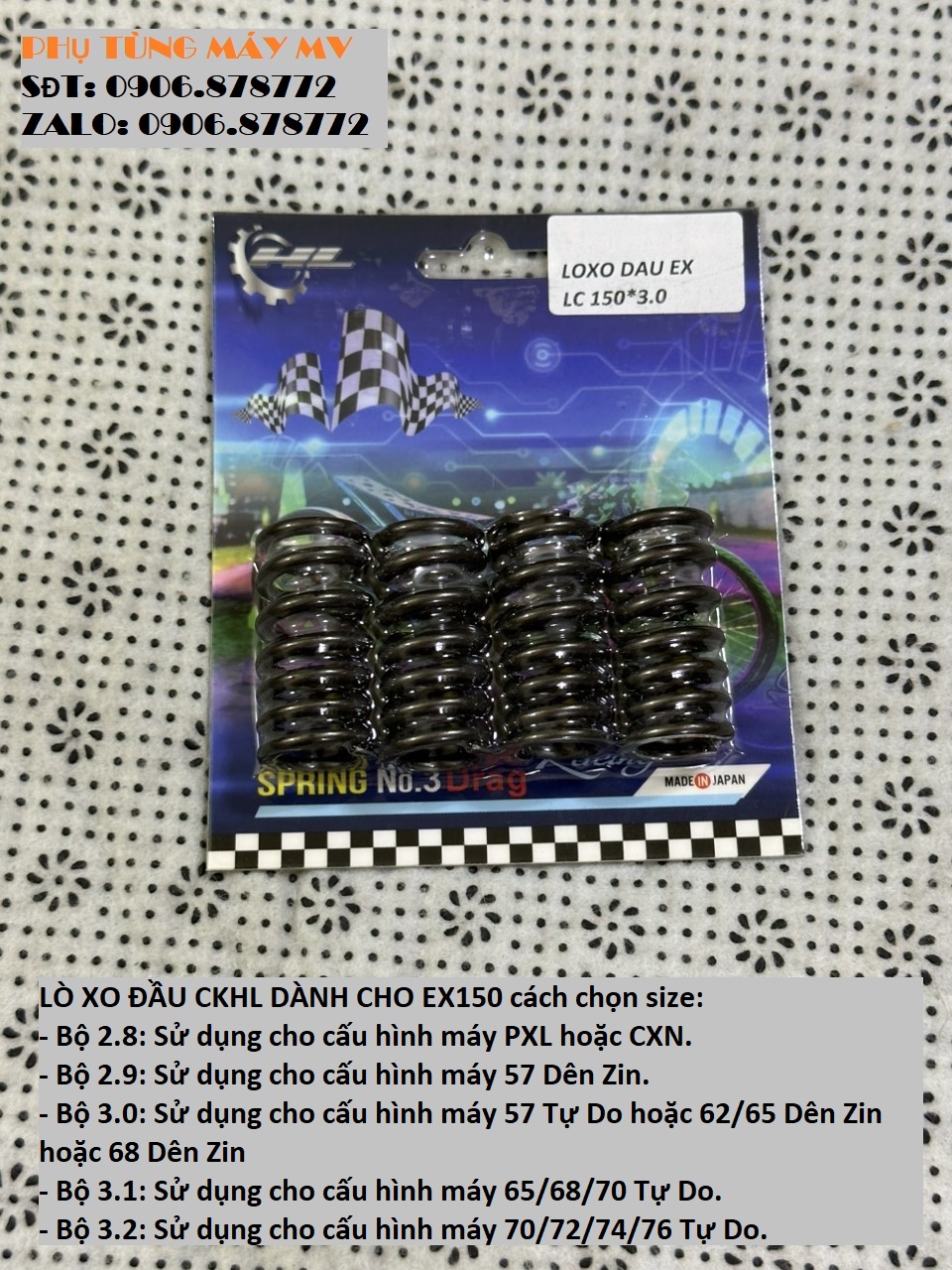 Lò xo đầu độ HL size 2.8/2.9/3.0/3.1/3.2 dành cho xe Ex150