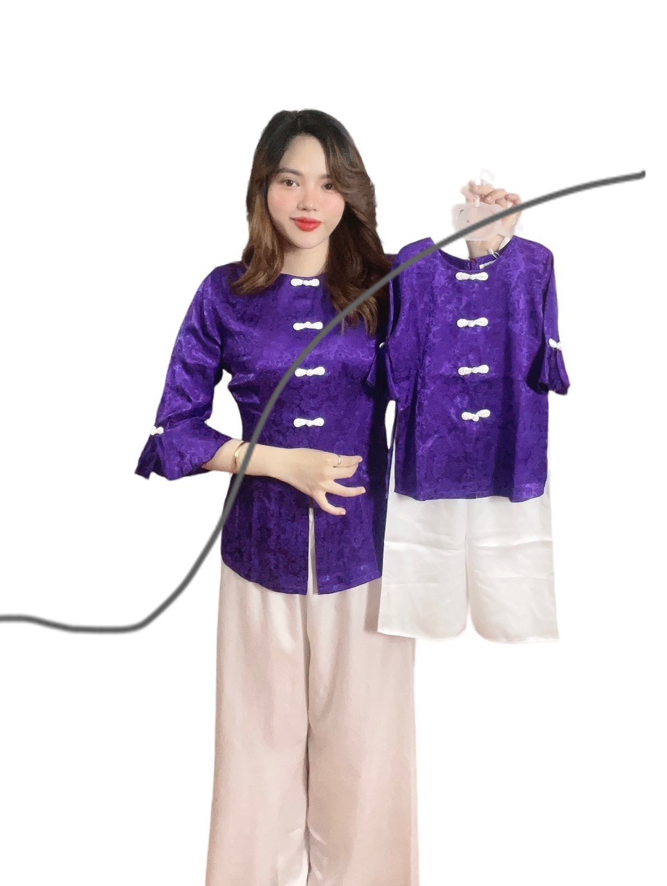 Áo bà ba cách tân cút tàu mẹ và bé