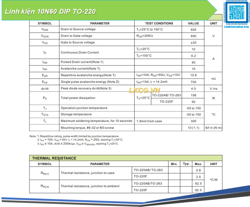 Linh kiện 10N60 DIP TO-220