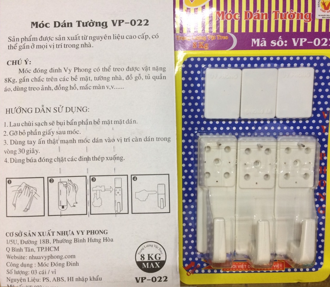 [ 1 VỈ 3 CÁI] MÓC DÁN TƯỜNG CÓ ĐINH ĐÓNG , CHỌN MẪU TRONG PHÂN LOẠI- 000242