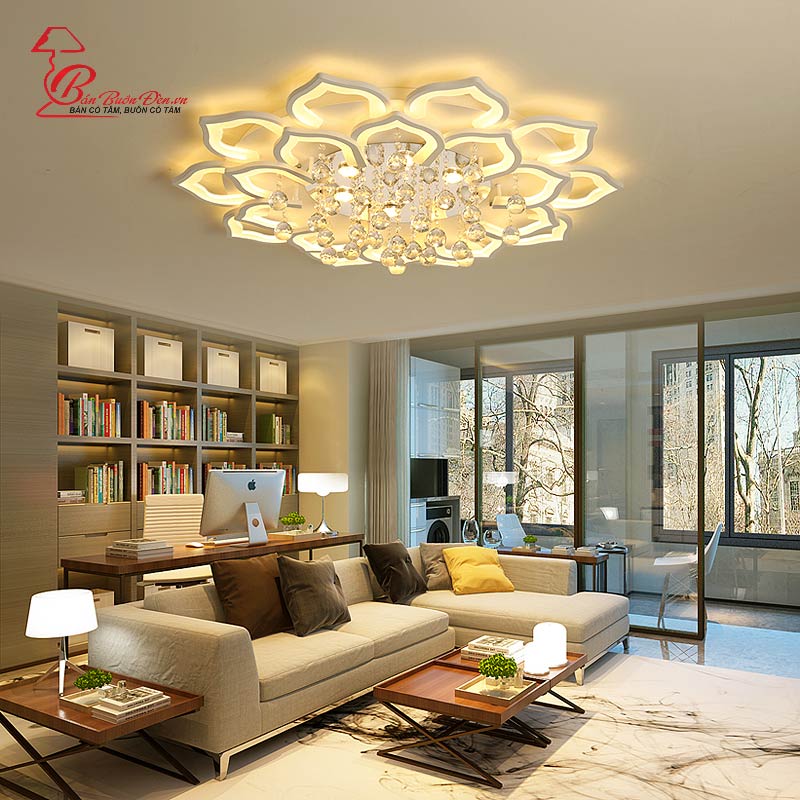Đèn ốp trần phòng khách hoa sen đèn tt giá buôn 20 cánh 3 chế độ ánh sáng thiết kế viên thả pha lê cao cấp 2042/20