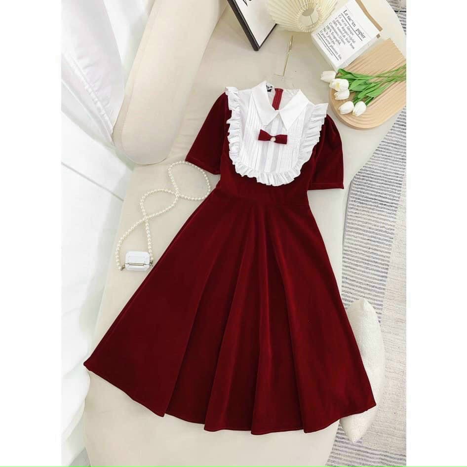 Váy đầm nữ phối cổ bèo dâp ly xòe