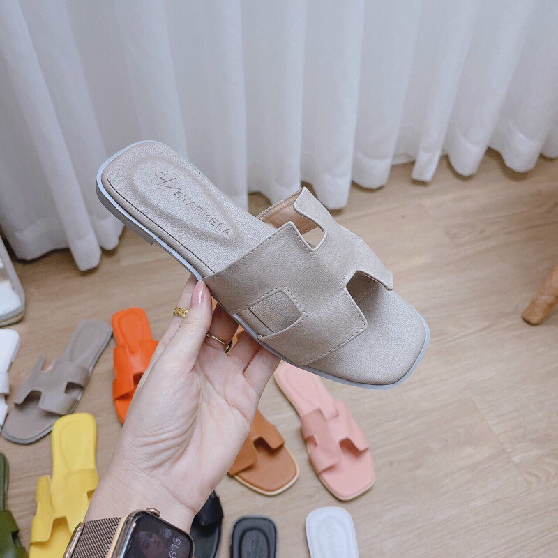 [Tặng dây giày] Dép lê H da trơn - Kienvang99