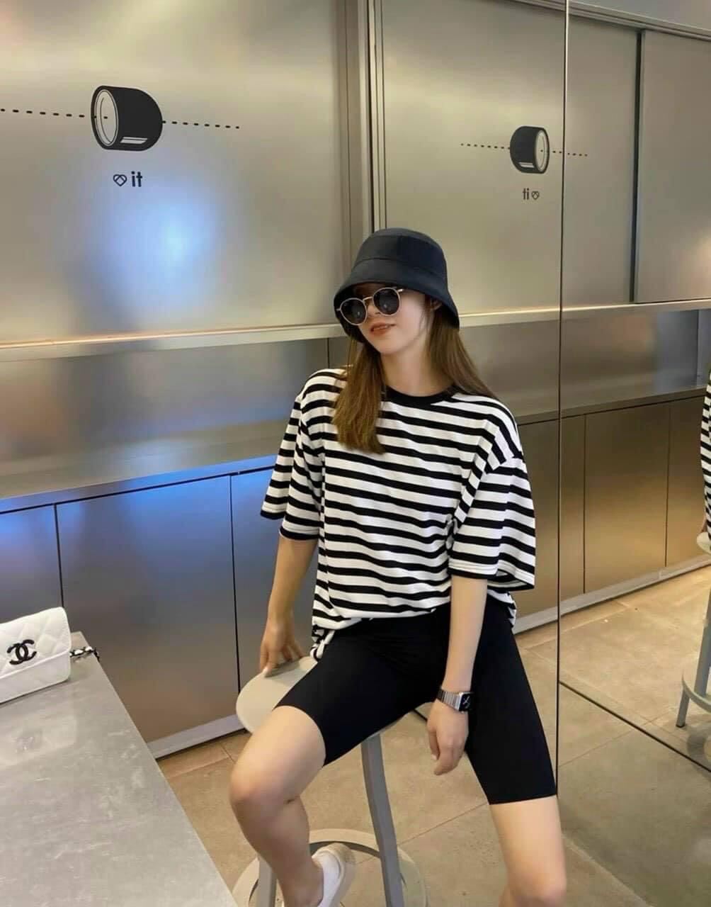 Set legging ngố + tshirt sọc