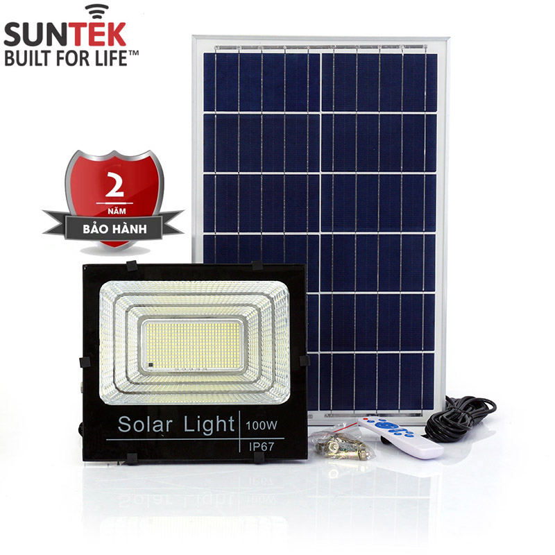 Đèn Pha Năng Lượng Mặt Trời SUNTEK LED Solar Light 100W - Ánh sáng Trắng/Vàng - Hàng Chính Hãng - Bảo hành 2 năm 1 đổi 1