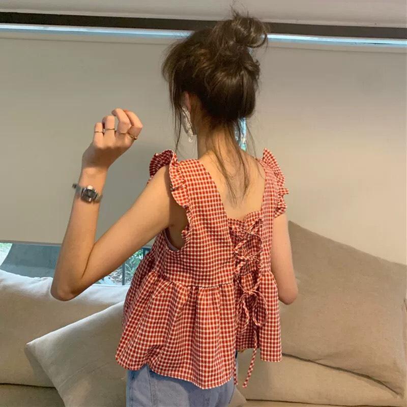 Áo Kate Caro Phối Tay Cánh Tiên Kếp Hợp Kiểu Đan Dây Sau Lưng Nữ Tính TTSL0109