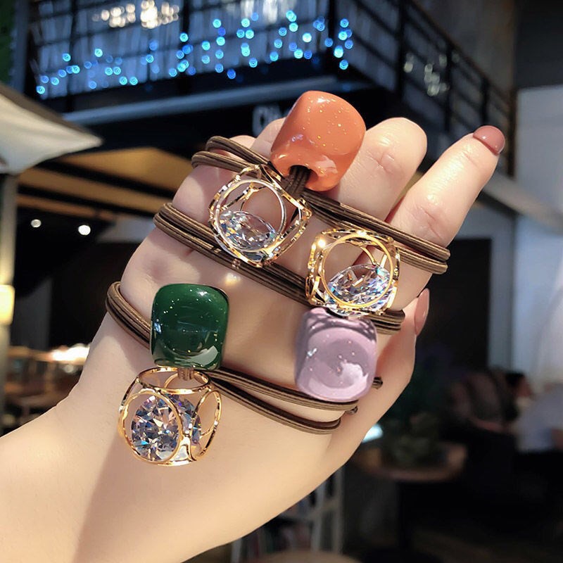 Dây buộc tóc rỗng pha lê phong cách Hàn 2021