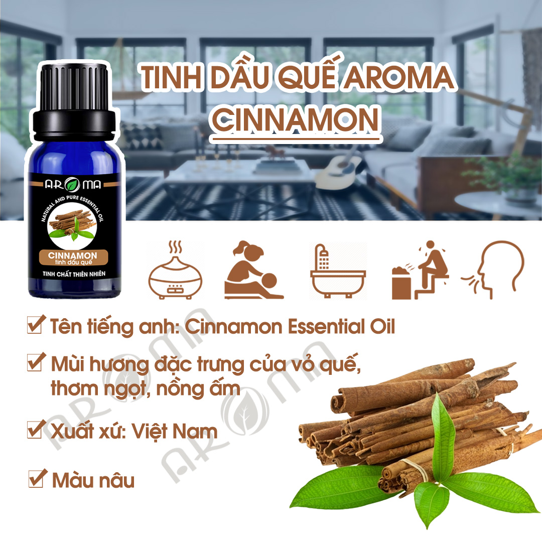 Tinh dầu vỏ quế AROMA cinnamon essential oil, tinh dầu thiên nhiên, chai kim cương tự khuếch tán treo ô tô, treo thơm phòng