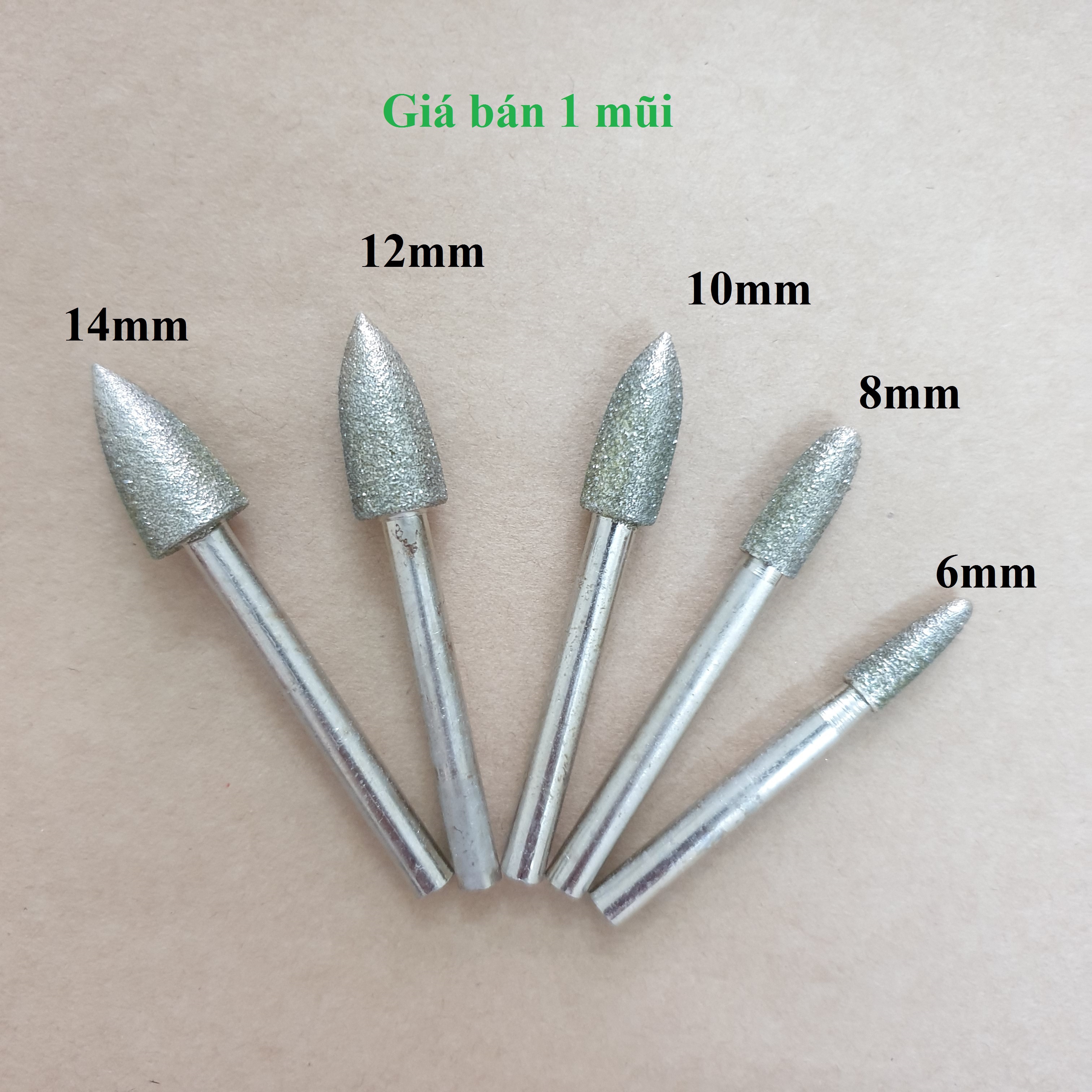 đầu mài kim cương trụ nhọn cán 6mm (giá 1 mũi)