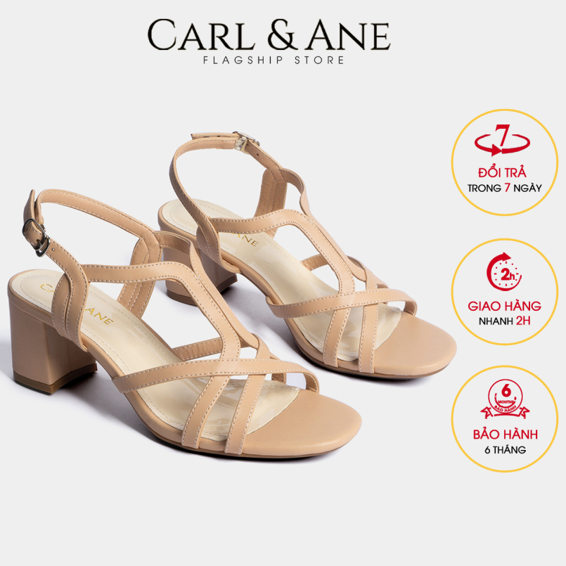 Carl & Ane - Giày sandal phối dây thời trang nữ mũi vuông gót cao 5cm CS002 (NU) giá rẻ